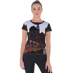 New York City Skyline Building Short Sleeve Sports Top  by Simbadda