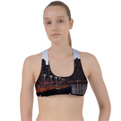 New York City Skyline Building Criss Cross Racerback Sports Bra by Simbadda