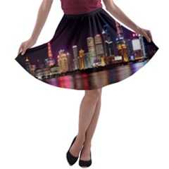 Building Skyline City Cityscape A-line Skater Skirt by Simbadda