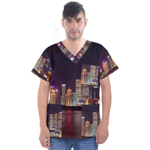 Building Skyline City Cityscape Men s V-neck Scrub Top by Simbadda