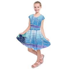 Skyscrapers City Skyscraper Zirkel Kids  Short Sleeve Dress by Simbadda