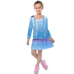 Skyscrapers City Skyscraper Zirkel Kids  Long Sleeve Velvet Dress by Simbadda