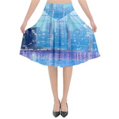 Skyscrapers City Skyscraper Zirkel Flared Midi Skirt by Simbadda