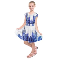 Skyscrapers City Skyscraper Zirkel Kids  Short Sleeve Dress by Simbadda