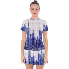 Skyscrapers City Skyscraper Zirkel Drop Hem Mini Chiffon Dress by Simbadda