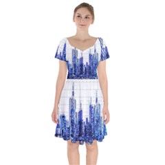 Skyscrapers City Skyscraper Zirkel Short Sleeve Bardot Dress by Simbadda