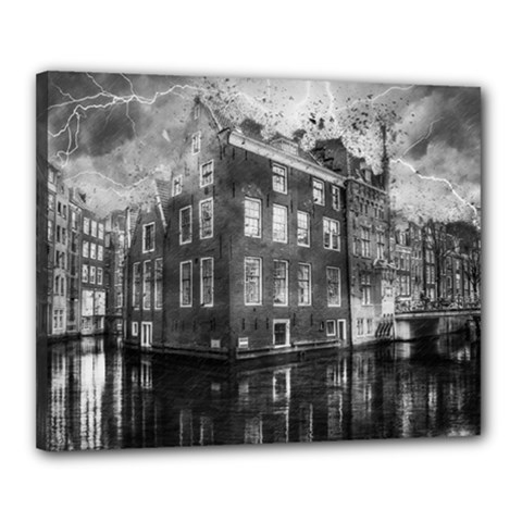 Reflection Canal Water Street Canvas 20  X 16  by Simbadda