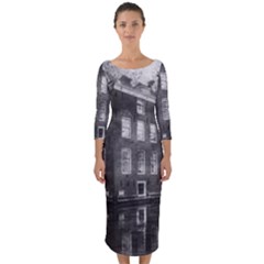 Reflection Canal Water Street Quarter Sleeve Midi Bodycon Dress by Simbadda