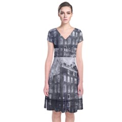 Reflection Canal Water Street Short Sleeve Front Wrap Dress by Simbadda