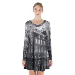 Reflection Canal Water Street Long Sleeve Velvet V-neck Dress by Simbadda