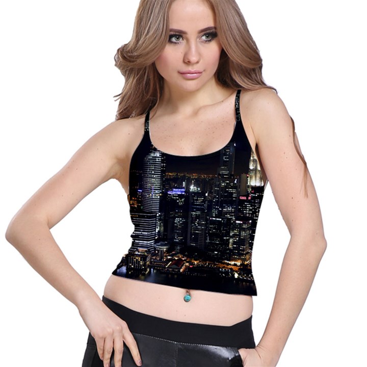 City At Night Lights Skyline Spaghetti Strap Bra Top