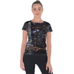 City At Night Lights Skyline Short Sleeve Sports Top  by Simbadda