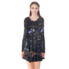 City At Night Lights Skyline Flare Dress by Simbadda