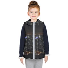 City At Night Lights Skyline Kid s Hooded Puffer Vest by Simbadda