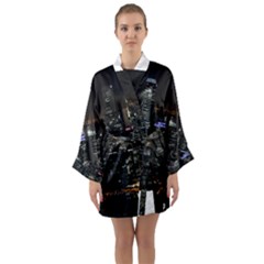 City At Night Lights Skyline Long Sleeve Kimono Robe by Simbadda