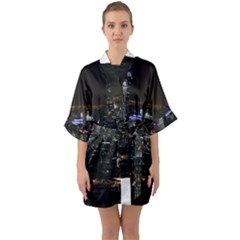 City At Night Lights Skyline Quarter Sleeve Kimono Robe by Simbadda