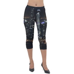 City At Night Lights Skyline Lightweight Velour Capri Leggings 