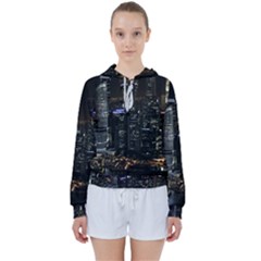 City At Night Lights Skyline Women s Tie Up Sweat by Simbadda