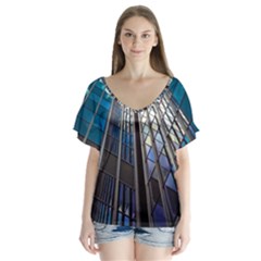 Architecture Skyscraper V-neck Flutter Sleeve Top by Simbadda