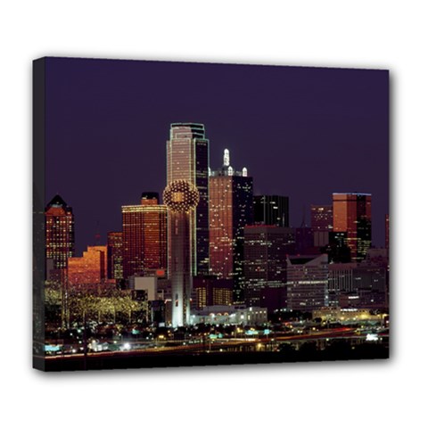 Dallas Texas Skyline Dusk Usa Deluxe Canvas 24  X 20   by Simbadda