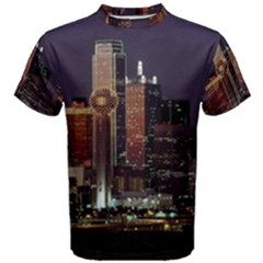 Dallas Texas Skyline Dusk Usa Men s Cotton Tee by Simbadda