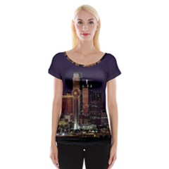 Dallas Texas Skyline Dusk Usa Cap Sleeve Tops