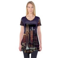 Dallas Texas Skyline Dusk Usa Short Sleeve Tunic 