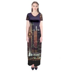 Dallas Texas Skyline Dusk Usa Short Sleeve Maxi Dress