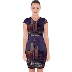 Dallas Texas Skyline Dusk Usa Capsleeve Drawstring Dress 