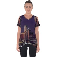 Dallas Texas Skyline Dusk Usa Cut Out Side Drop Tee by Simbadda