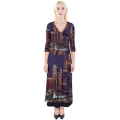 Dallas Texas Skyline Dusk Usa Quarter Sleeve Wrap Maxi Dress