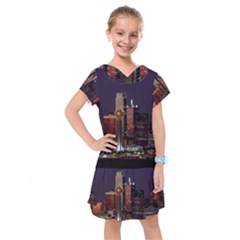 Dallas Texas Skyline Dusk Usa Kids  Drop Waist Dress