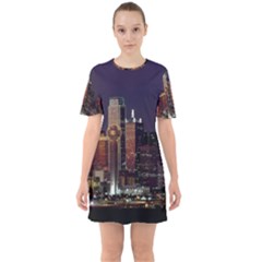 Dallas Texas Skyline Dusk Usa Sixties Short Sleeve Mini Dress