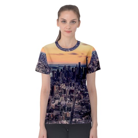 New York Skyline Architecture Nyc Women s Sport Mesh Tee by Simbadda