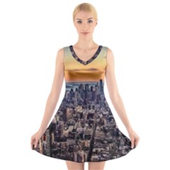 New York Skyline Architecture Nyc V-neck Sleeveless Dress