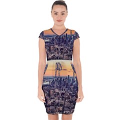 New York Skyline Architecture Nyc Capsleeve Drawstring Dress 