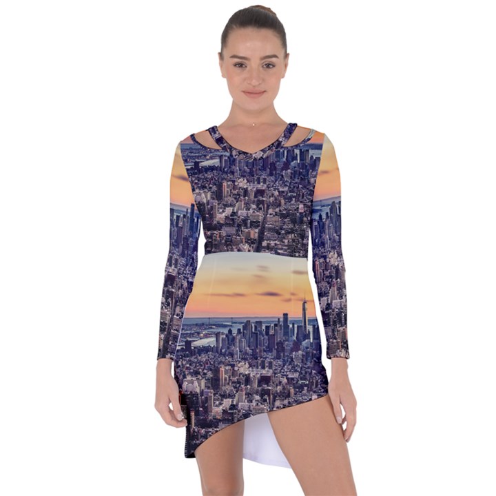 New York Skyline Architecture Nyc Asymmetric Cut-Out Shift Dress