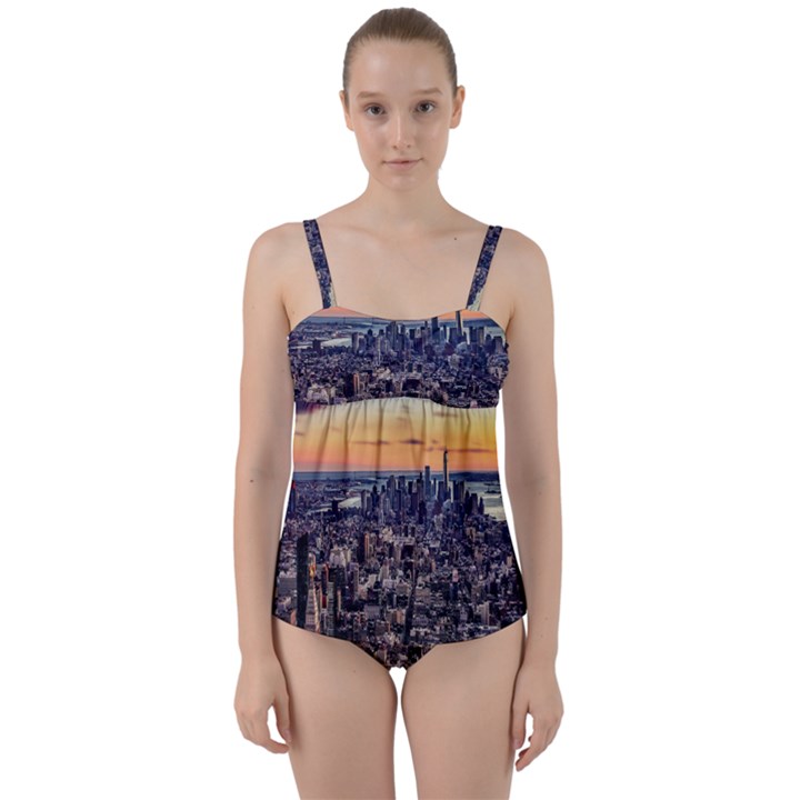 New York Skyline Architecture Nyc Twist Front Tankini Set