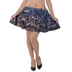 New York Skyline Architecture Nyc Velvet Skater Skirt by Simbadda