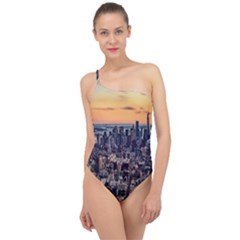 New York Skyline Architecture Nyc Classic One Shoulder Swimsuit by Simbadda