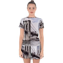 City Skyline Skyline City Cityscape Drop Hem Mini Chiffon Dress by Simbadda