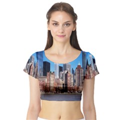 Skyscraper Architecture City Short Sleeve Crop Top by Simbadda