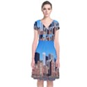 Skyscraper Architecture City Short Sleeve Front Wrap Dress View1