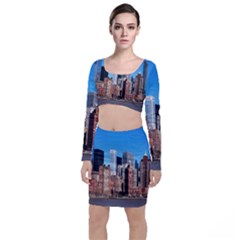 Skyscraper Architecture City Long Sleeve Crop Top & Bodycon Skirt Set by Simbadda