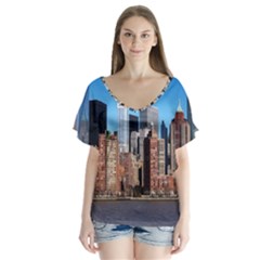 Skyscraper Architecture City V-neck Flutter Sleeve Top by Simbadda