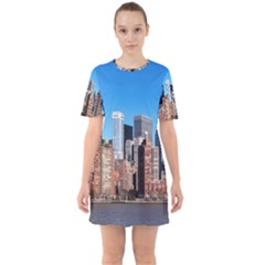 Skyscraper Architecture City Sixties Short Sleeve Mini Dress by Simbadda