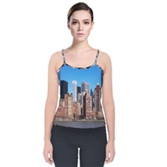 Skyscraper Architecture City Velvet Spaghetti Strap Top by Simbadda