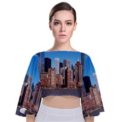 Skyscraper Architecture City Tie Back Butterfly Sleeve Chiffon Top by Simbadda