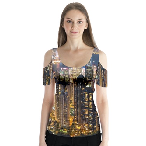 Panorama Urban Landscape Town Center Butterfly Sleeve Cutout Tee  by Simbadda