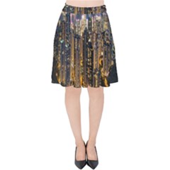 Panorama Urban Landscape Town Center Velvet High Waist Skirt by Simbadda